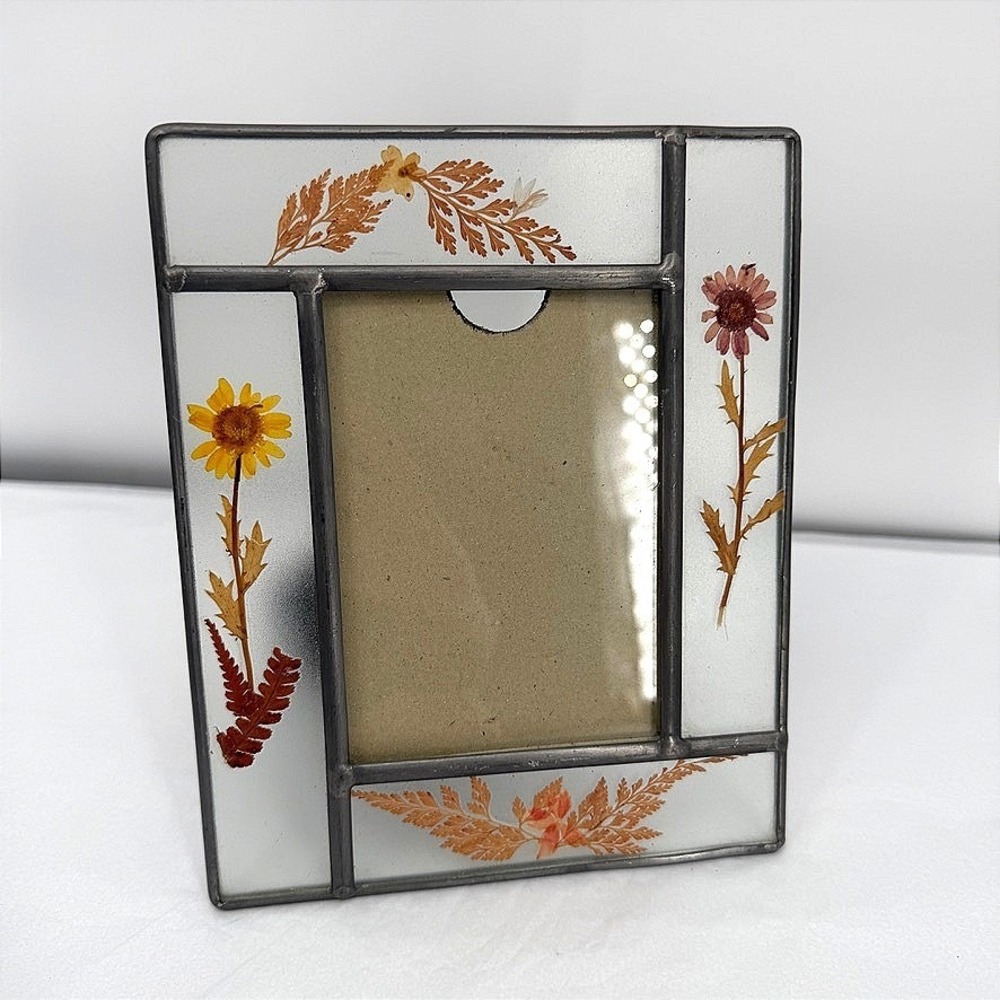 Newell Picture Frame Pressed Dried Flowers Stained Glass Boho Cottage Decor
